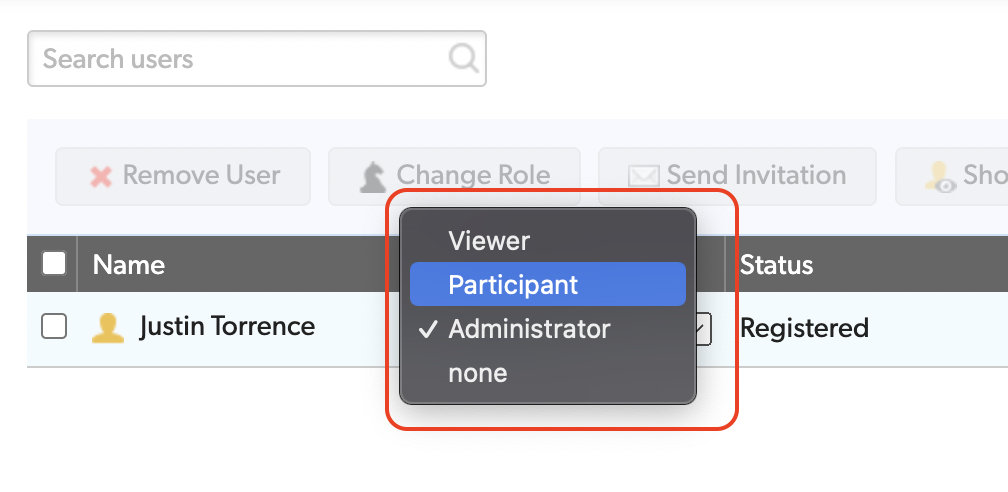 Changing a user's role in quickbase apps. Select the new role from the drop down.