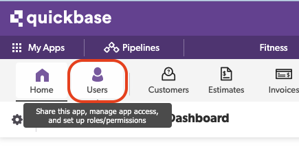 Changing a user's role in quickbase apps. Click the Users button.